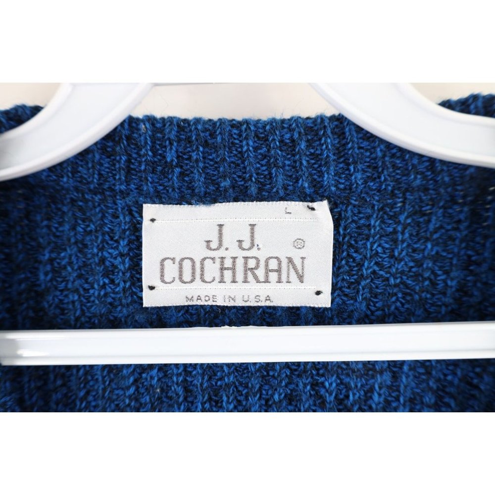 Vintage 70s Streetwear Mens Large Blank Ribbed Knit Crewneck Sweater Blue USA - Picture 4 of 7